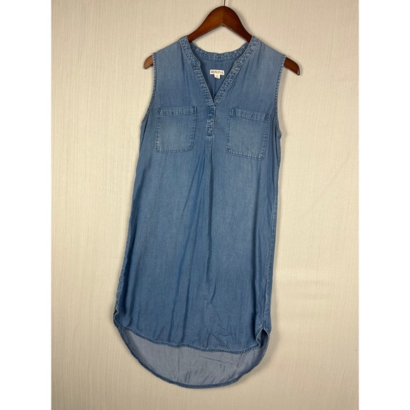 Merona Dresses & Skirts - Merona Womens S Blue Lyocell Shift Dress Sleeveless Hi-Lo Hem Casual